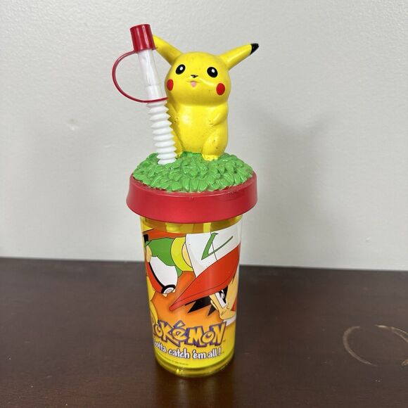 Pokémon Pikachu Lidded Tumbler Cup With Straw Vintage Pokemon Nintendo 1999 - Picture 1 of 7